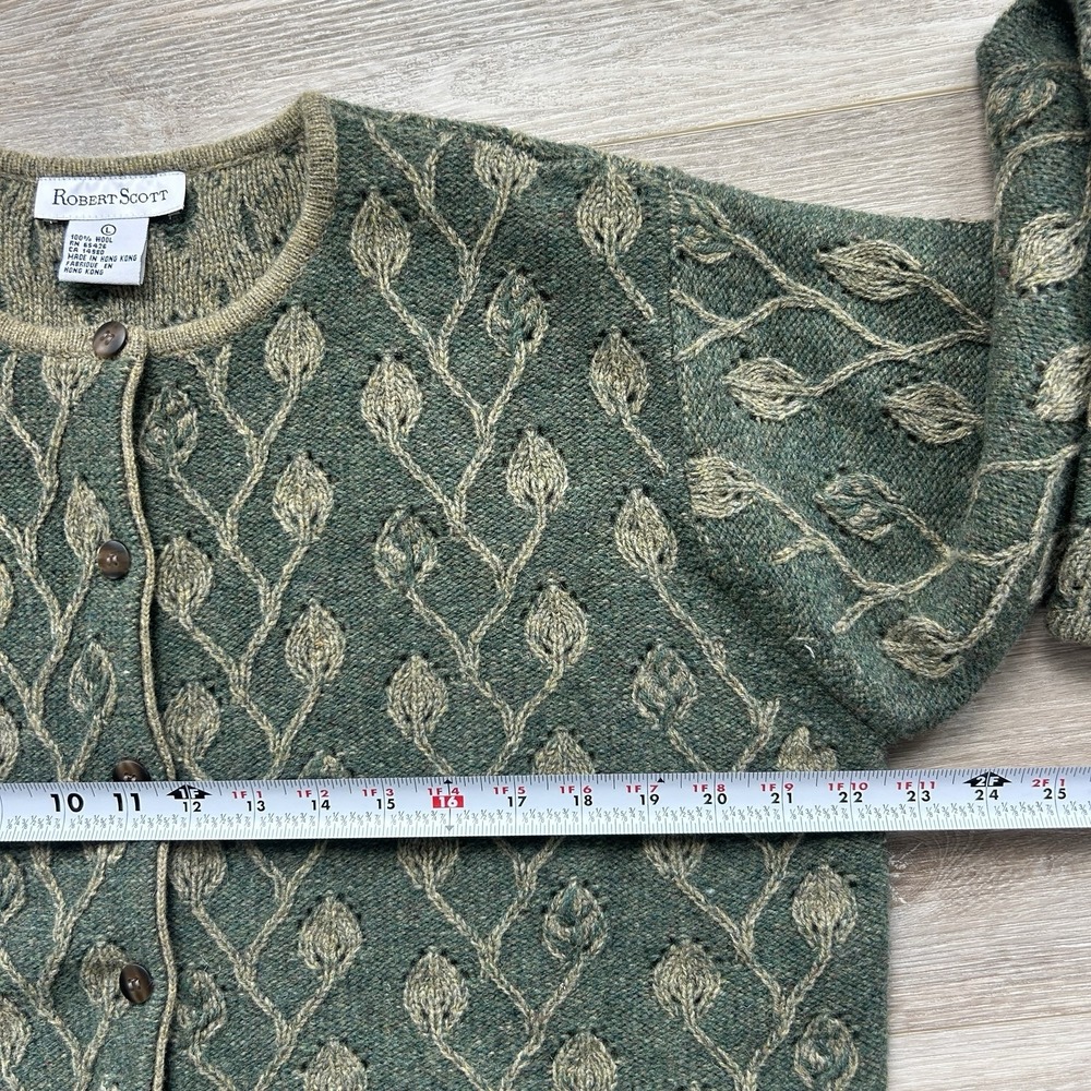 VTG NWOT Robert Scott Womens Large Pure Wool Green Cardigan Grannycore - Picture 6 of 9
